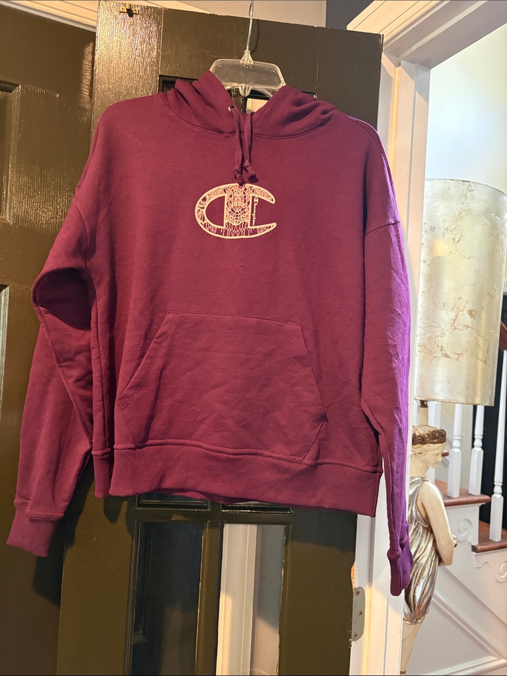 Champion Maroon Pullover Hoodie with Distressed Logo